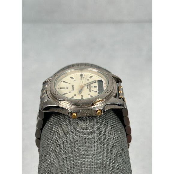 VTG Pulsar Watch Mens 42mm Two Tone Analog Digital V041-9250 Quartz New Battery - Picture 3 of 14